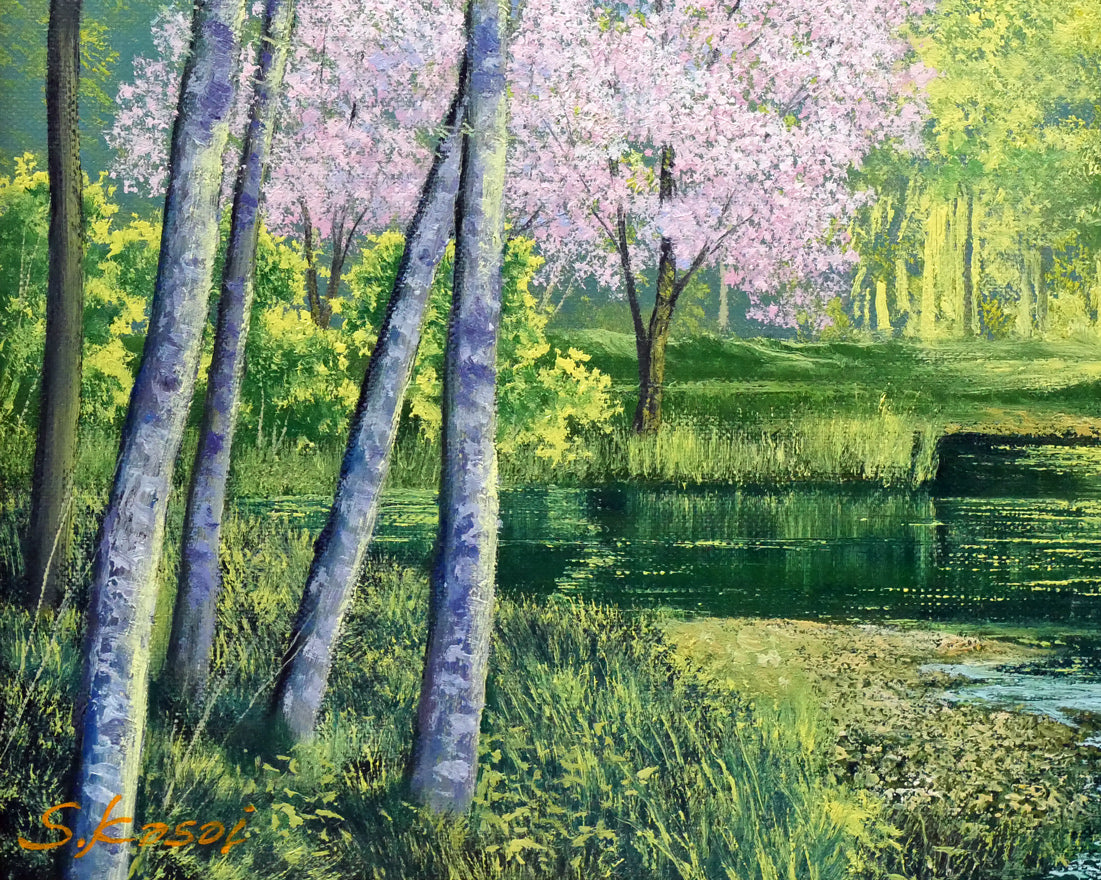 葛西俊逸「水辺の休日」油絵・P8号　拡大画像3
