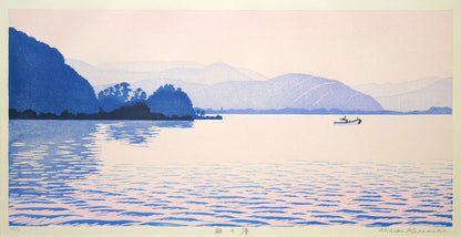 笠松三保子「朝の海」木版画　作品全体拡大画像