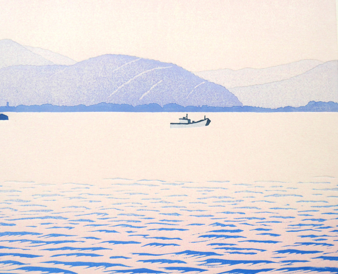 笠松三保子「朝の海」木版画　拡大画像3