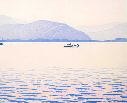笠松三保子「朝の海」木版画　拡大画像3