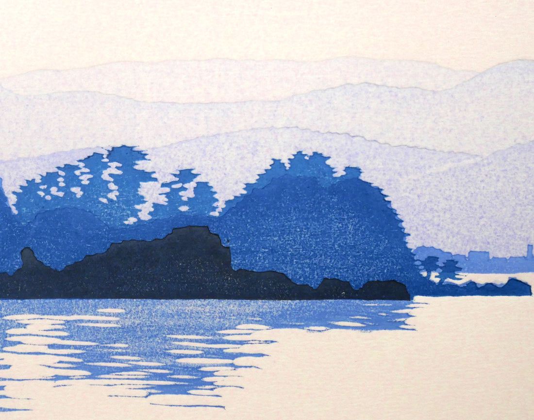 笠松三保子「朝の海」木版画　拡大画像2