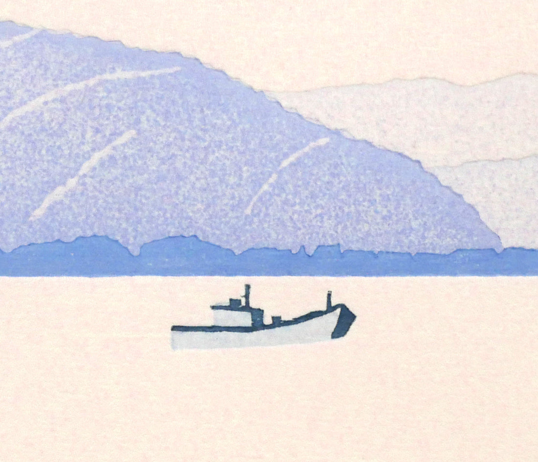 笠松三保子「朝の海」木版画　拡大画像4