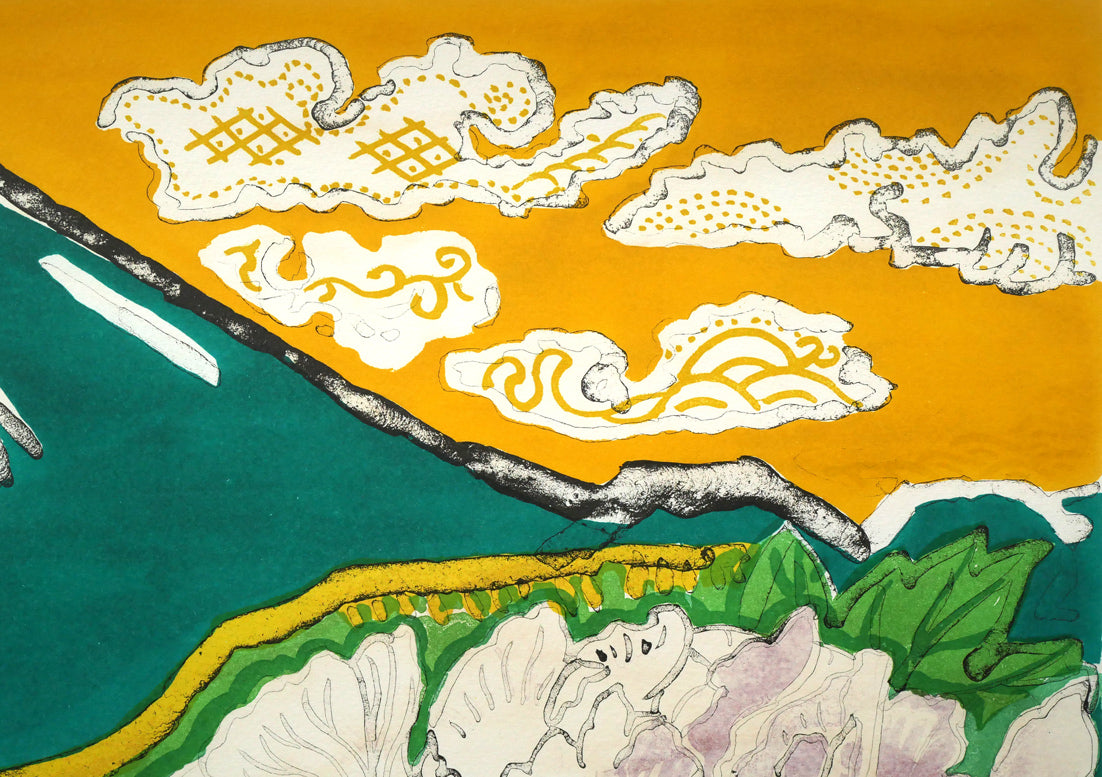 片岡球子「花咲く富士（富士二題より）」リトグラフ　拡大画像3