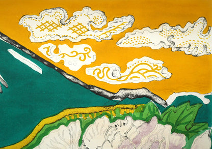 片岡球子「花咲く富士（富士二題より）」リトグラフ　拡大画像3