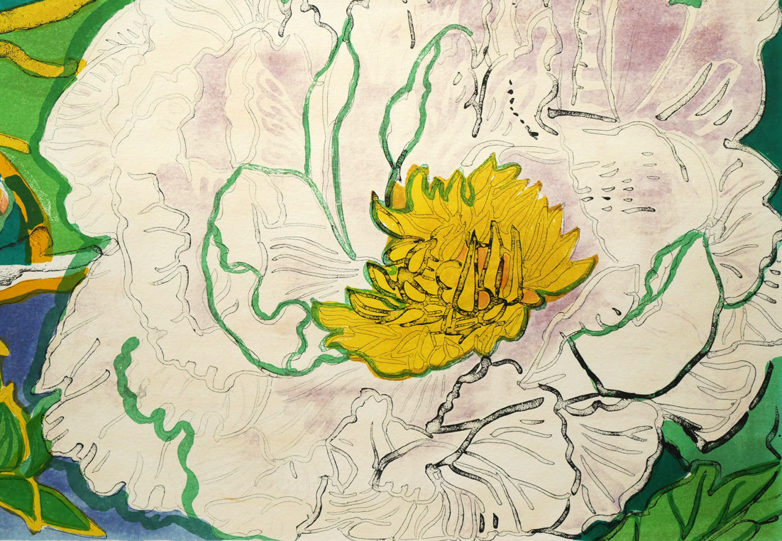 片岡球子「花咲く富士（富士二題より）」リトグラフ　拡大画像5