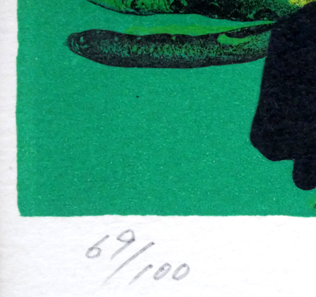 片岡球子「湖と富士（赤富士）」リトグラフ　限定番号（ed,69/100）