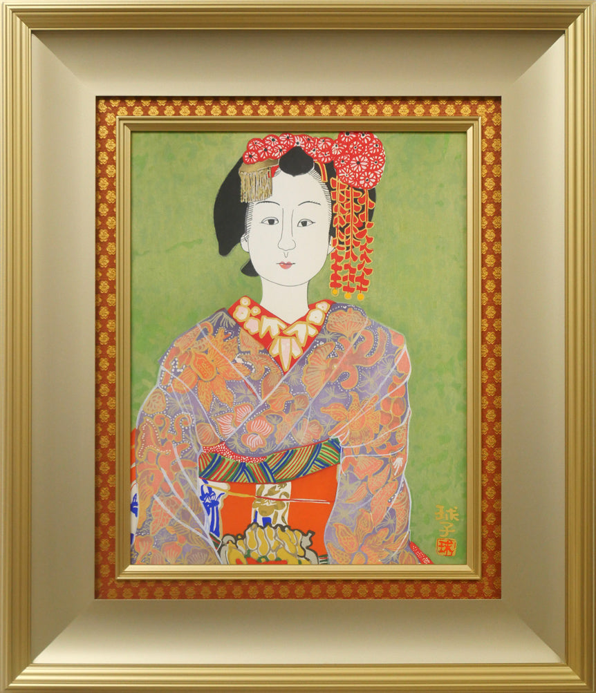 片岡球子「むすめ」木版画