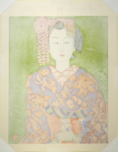 片岡球子「むすめ」木版画　作品シート全体画像（裏）