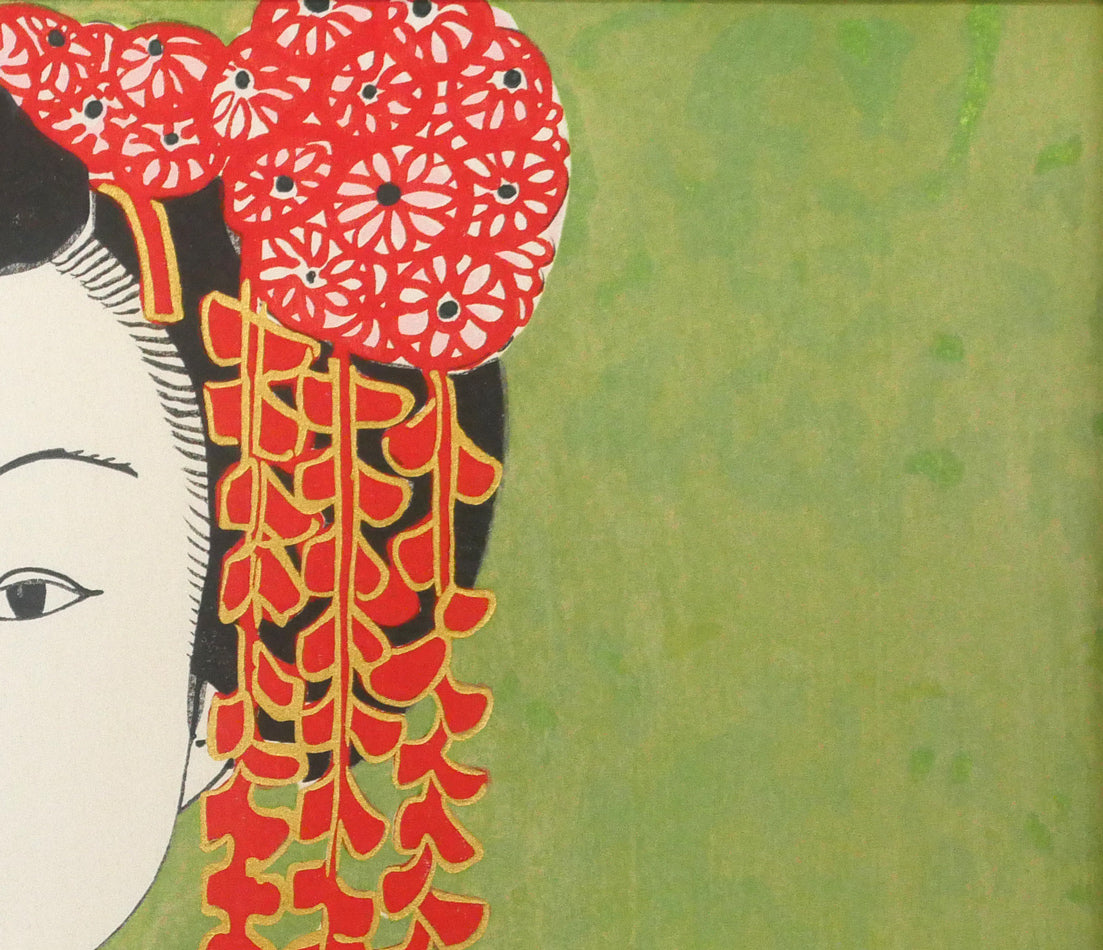 片岡球子「むすめ」木版画　拡大画像3