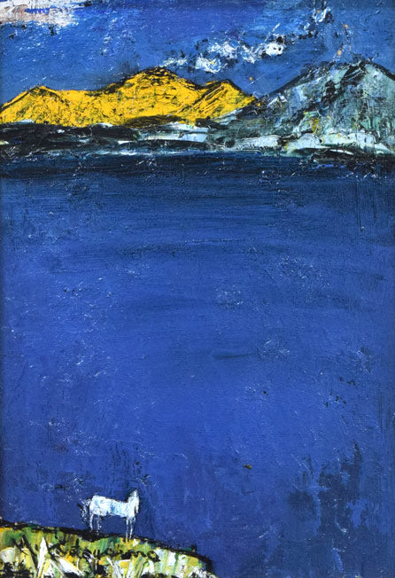 片山弘明「秋の支笏湖（樽前山と風不死岳）」油絵・SM　作品全体画像