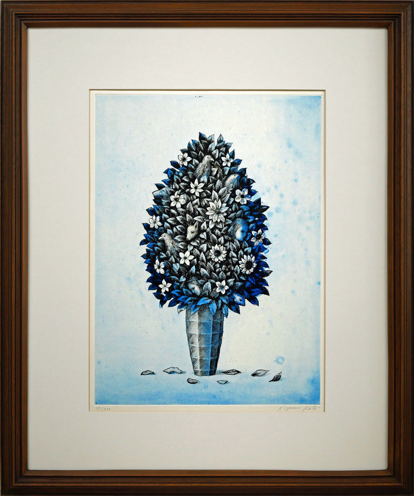 岡田嘉夫「若菜（源氏絵巻より）」木版画