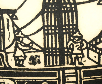 川上澄生「南蛮船」木版画　拡大画像5