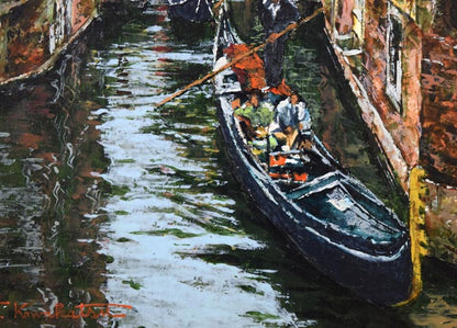 川勝茂弘「ベニス・ゴンドラ（イタリア）」油絵・F4号　拡大画像3
