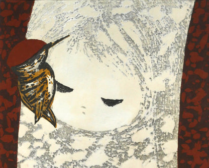 河野薫「きつつき（B）」木版画　拡大画像1