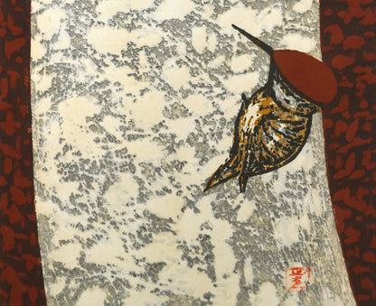 河野薫「きつつき（B）」木版画　拡大画像3