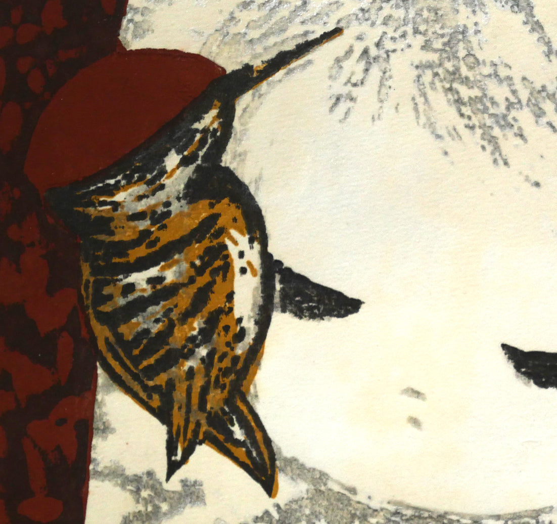 河野薫「きつつき（B）」木版画　拡大画像2