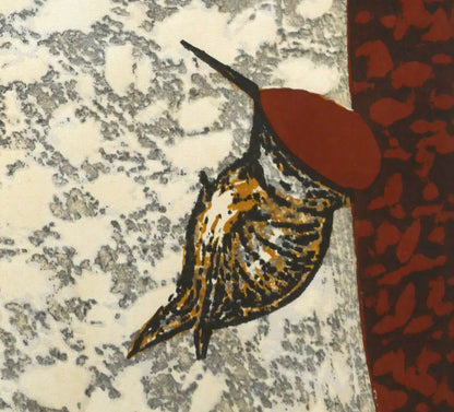 河野薫「きつつき（B）」木版画　拡大画像4