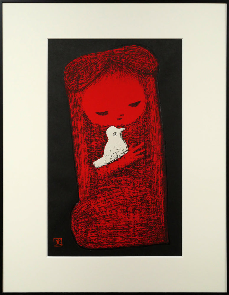 河野薫「小鳥（C）」木版画