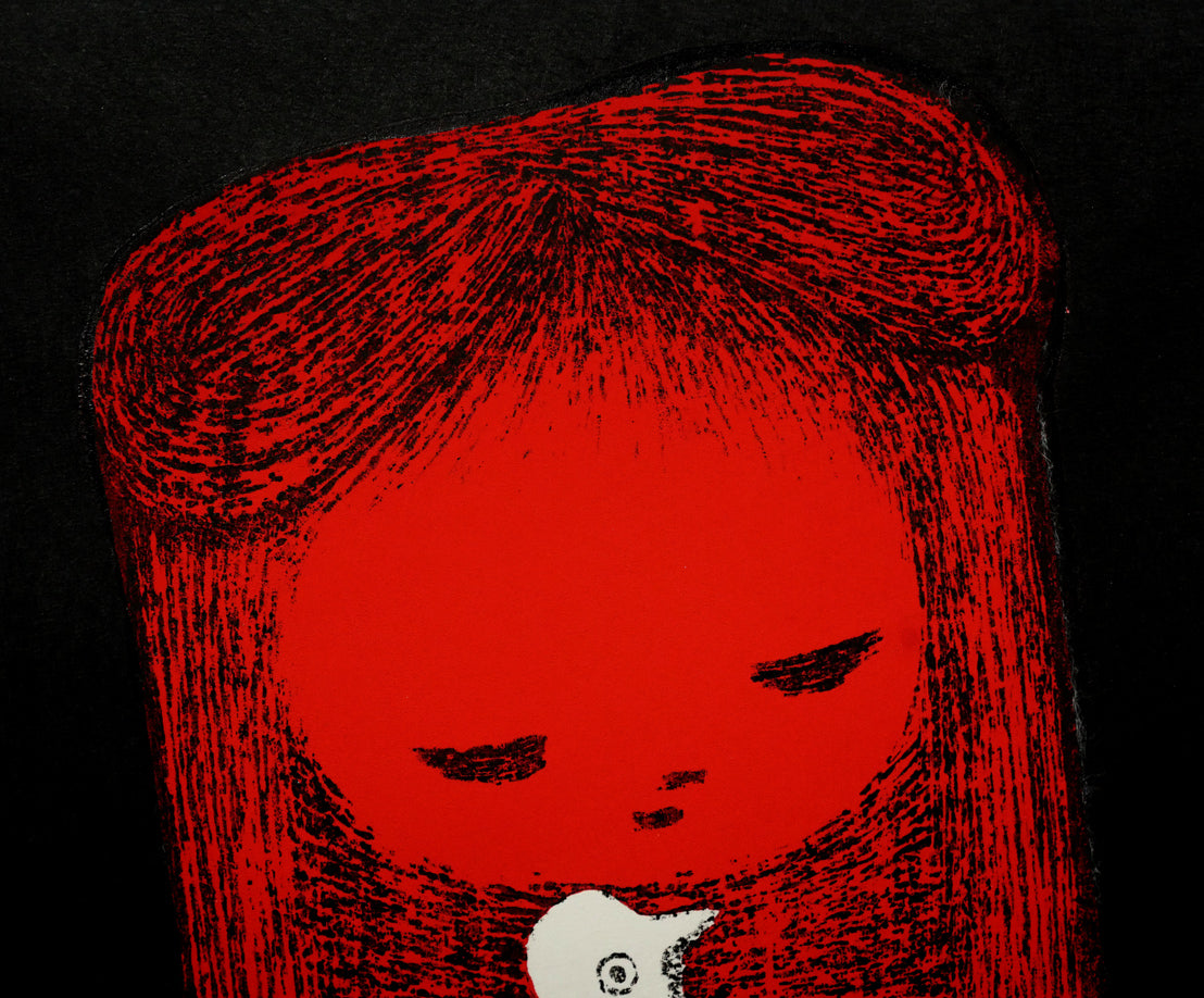 河野薫「小鳥（C）」木版画　拡大画像1