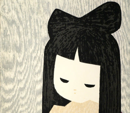河野薫「おうぎ」木版画　拡大画像1