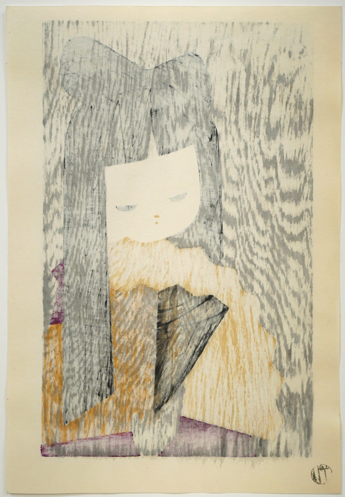 河野薫「おうぎ」木版画　作品シート裏側画像