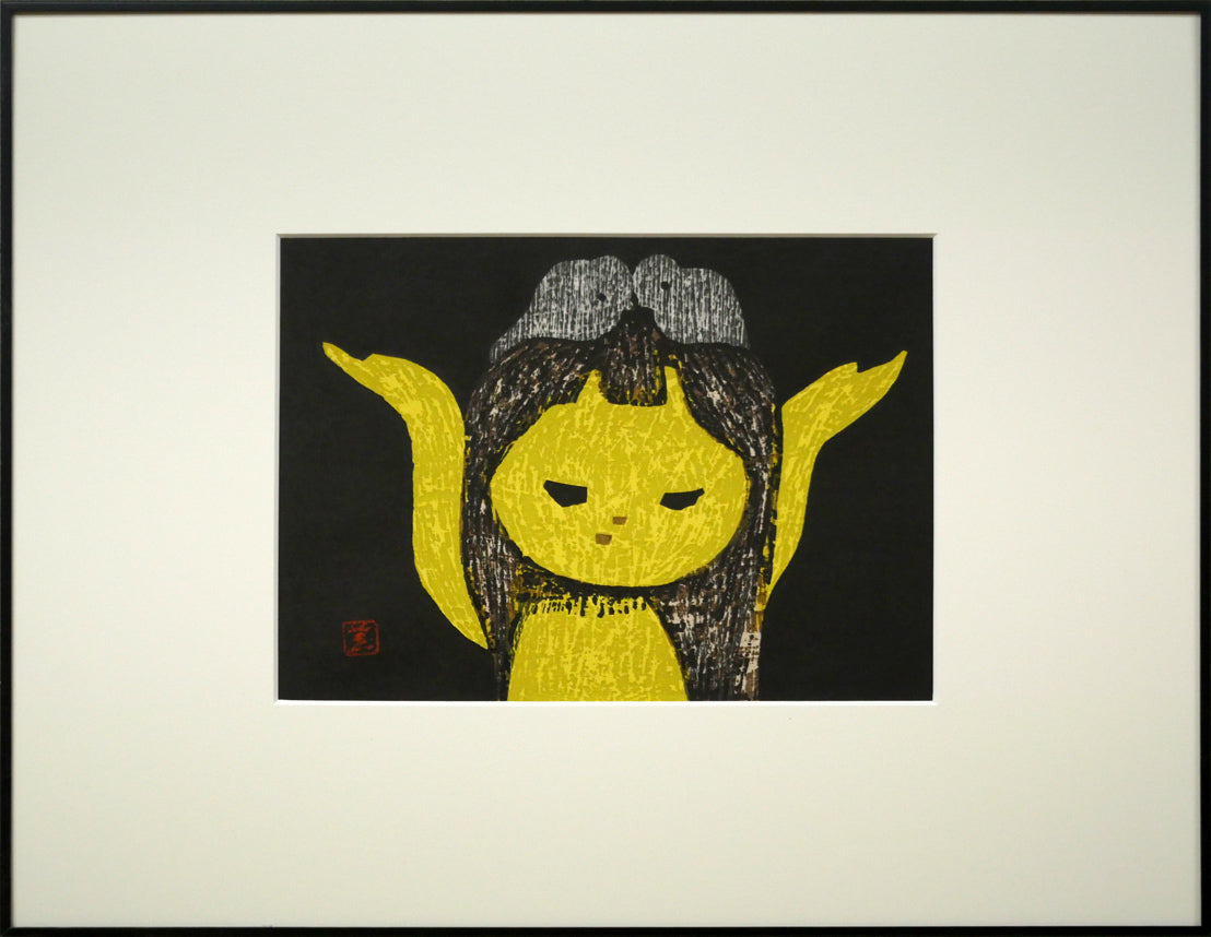 河野薫「双鳥」木版画