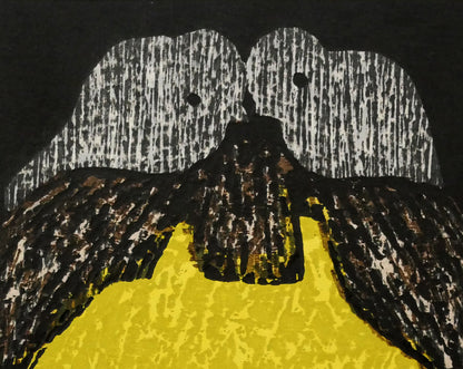 河野薫「双鳥」木版画　拡大画像2