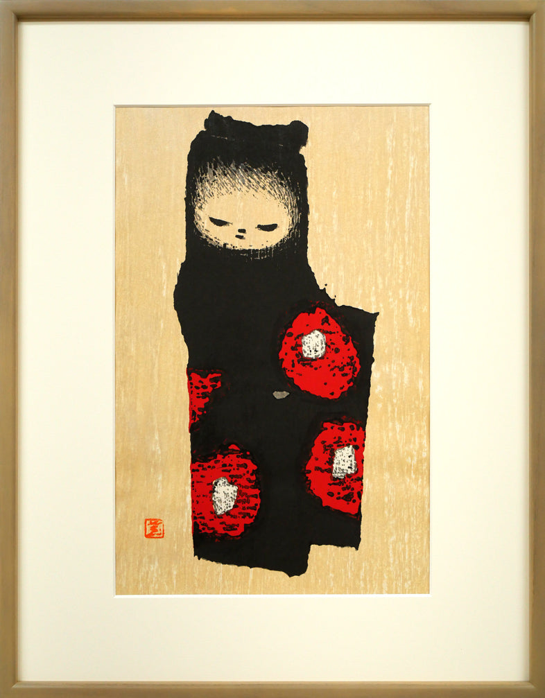 河野薫「椿（C）」木版画