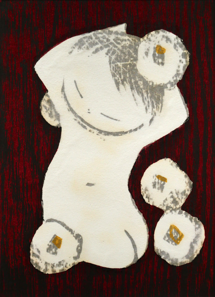 河野薫「つばき（童）」木版画　作品全体画像