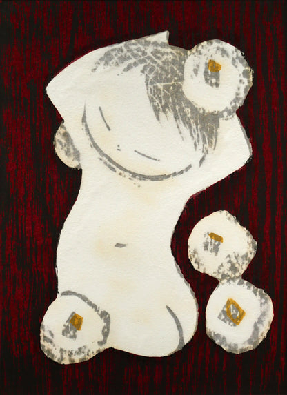 河野薫「つばき（童）」木版画　作品全体画像