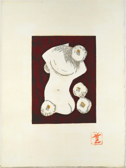 河野薫「つばき（童）」木版画　さくひんし作品シート全体画像
