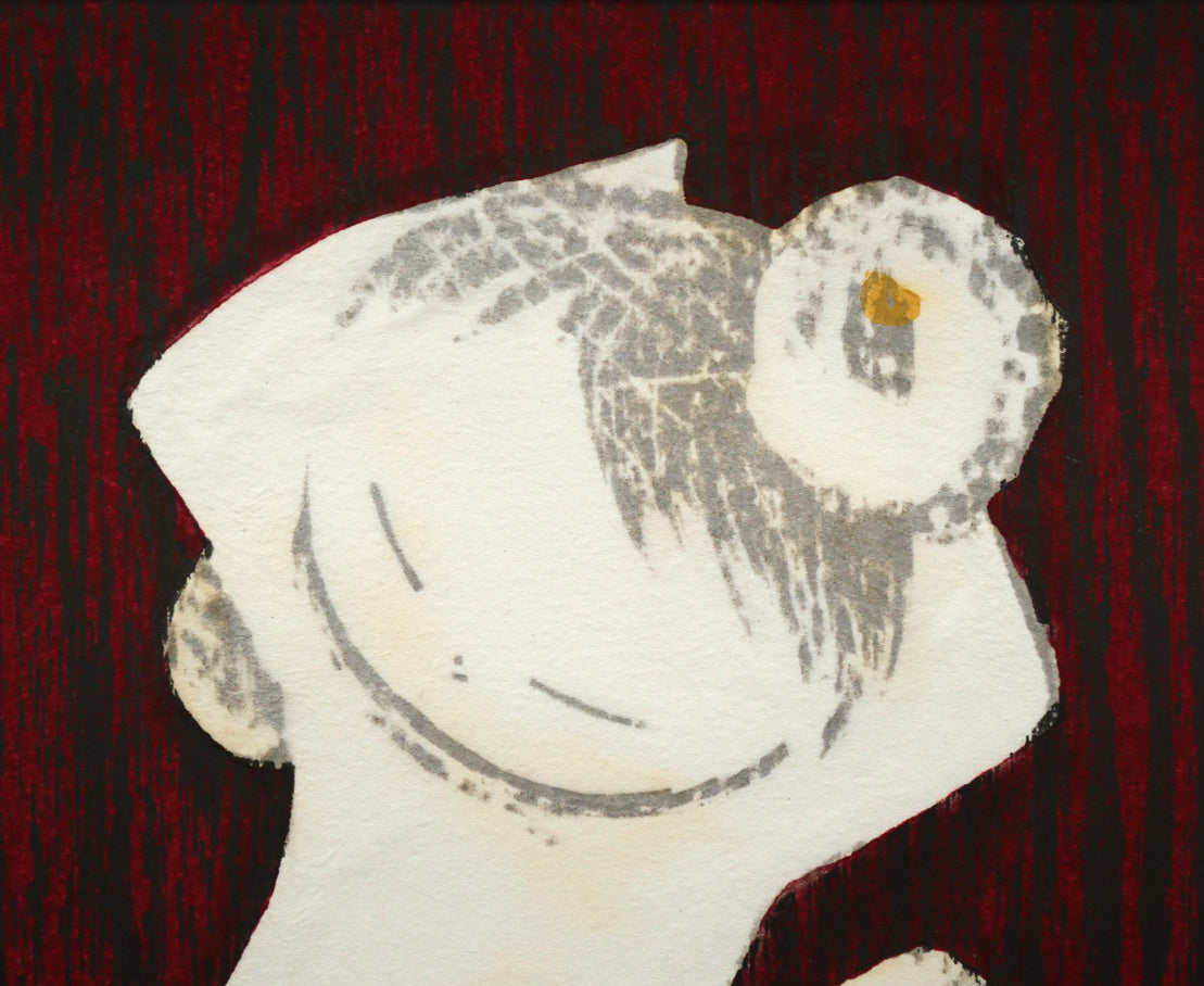 河野薫「つばき（童）」木版画　拡大画像1