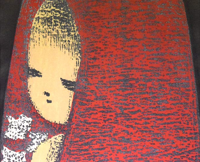 河野薫「夢（代表作品）」木版画　拡大画像1（キラキラと光る版面が素敵です）