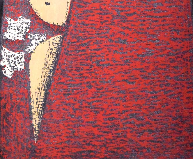 河野薫「夢（代表作品）」木版画　拡大画像2（キラキラと光る版面が素敵です）