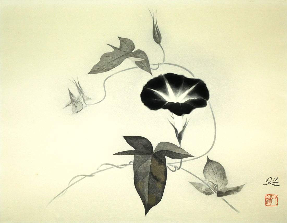 加山又造「朝顔」木版画　作品全体画像