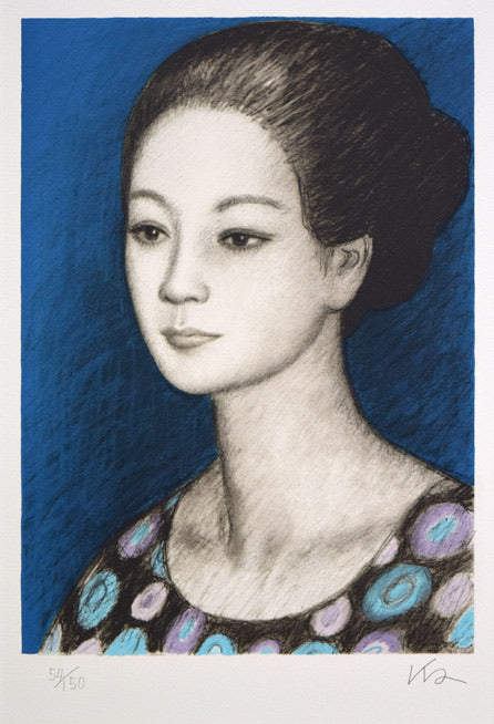 風間完「女性像」リトグラフ　作品全体画像