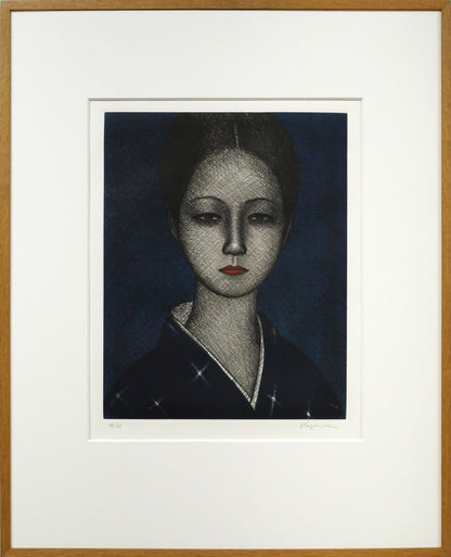 風間完「絣の女」銅版画
