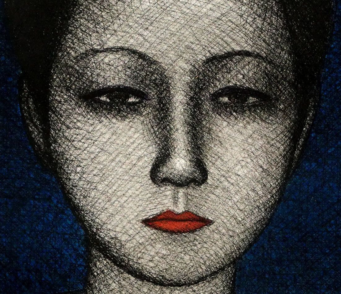 風間完「絣の女」銅版画　拡大画像7