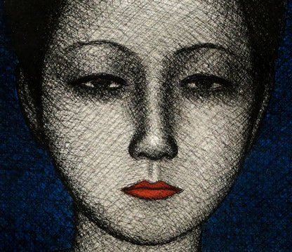 風間完「絣の女」銅版画　拡大画像7