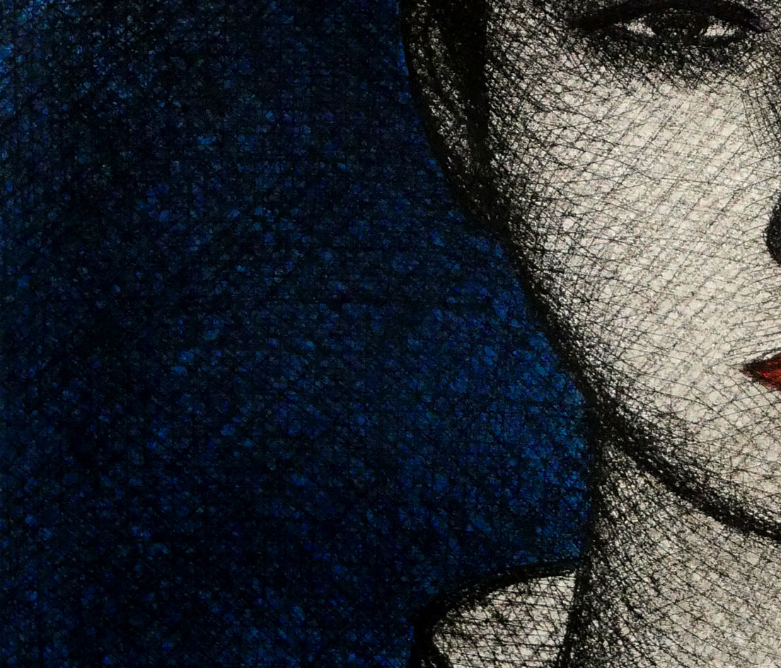 風間完「絣の女」銅版画　拡大画像3