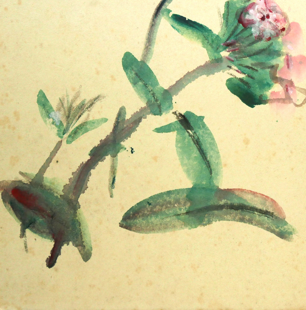 木田金次郎「花（句：佐藤彌十郎合作）」肉筆彩色画・色紙　拡大画像3