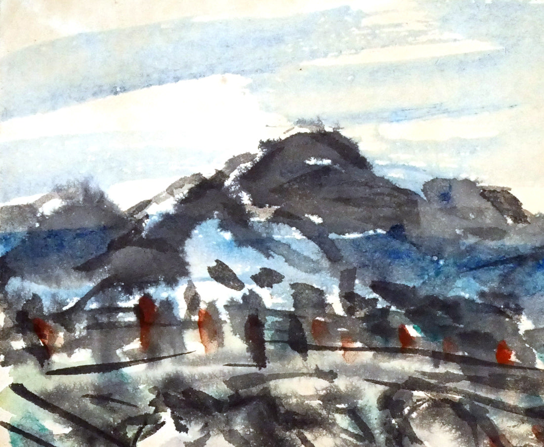 木田金次郎「岩内・堀株（ホリカップ）風景」肉筆彩色画・色紙　拡大画像1