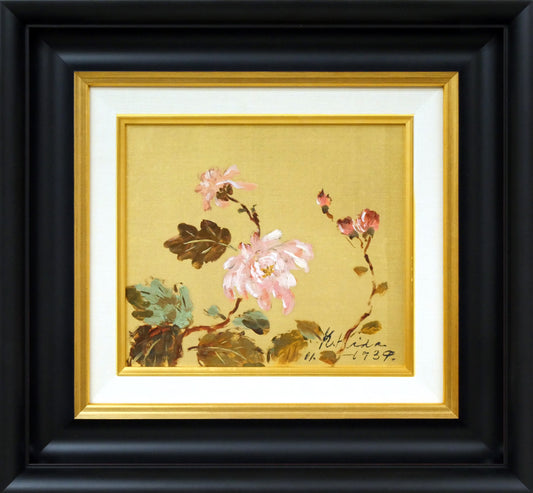 木田金次郎「牡丹（岩内大火前作品）」油絵・金色紙