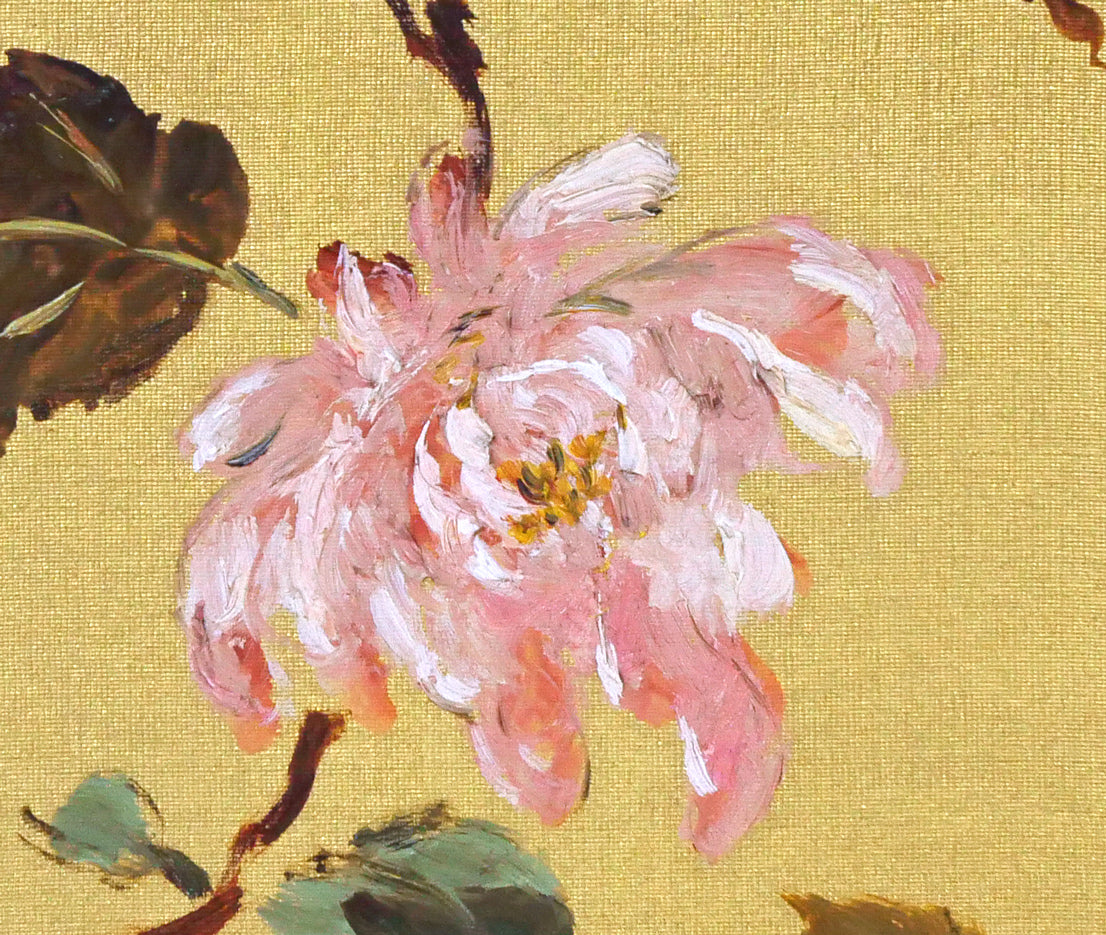 木田金次郎「牡丹（岩内大火前作品）」油絵・金色紙　拡大画像5