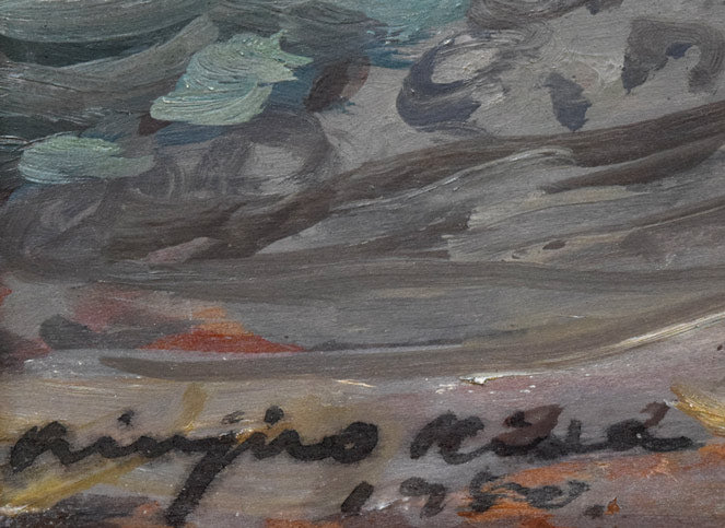 木田金次郎「初秋の海」油絵・変形4号　サイン・年記（1950年）拡大画像