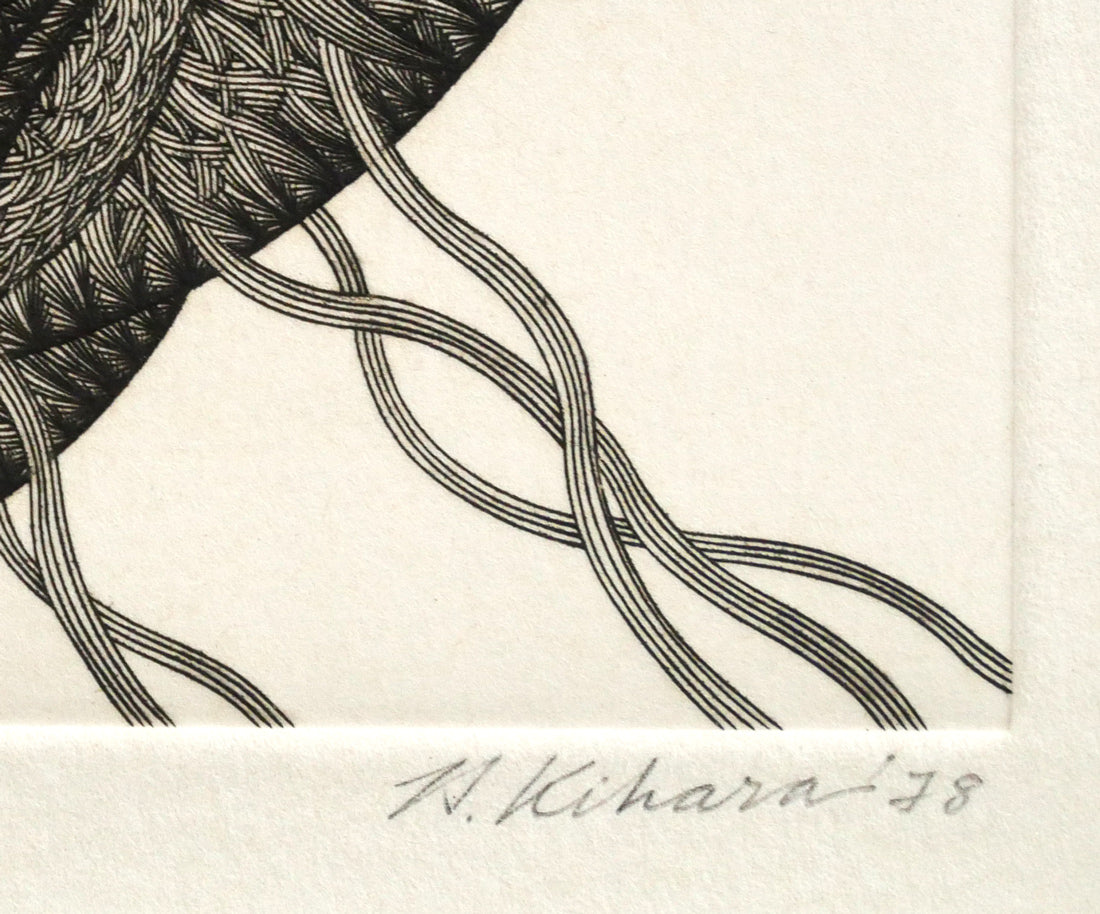 木原康行「Le　printemps（春）」ビュラン（銅版画）　本人直筆鉛筆サイン、年記（1978年作）
