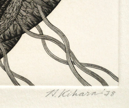 木原康行「Le　printemps（春）」ビュラン（銅版画）　本人直筆鉛筆サイン、年記（1978年作）
