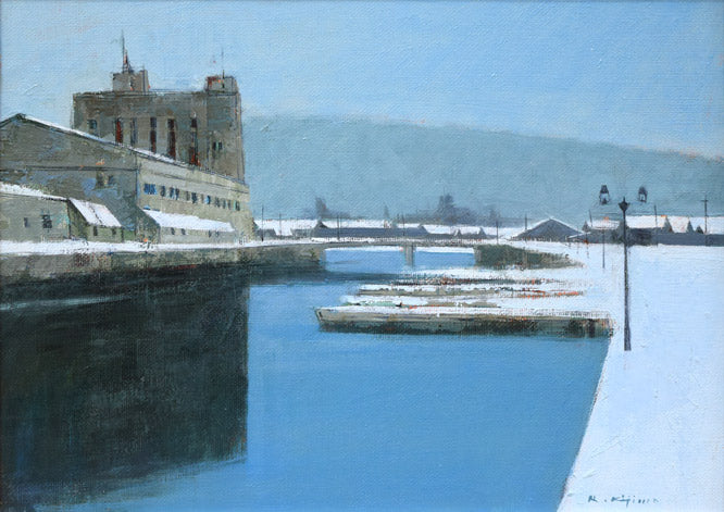 木嶋良治「冬の日（小樽運河）」油絵・F4号　作品全体拡大画像