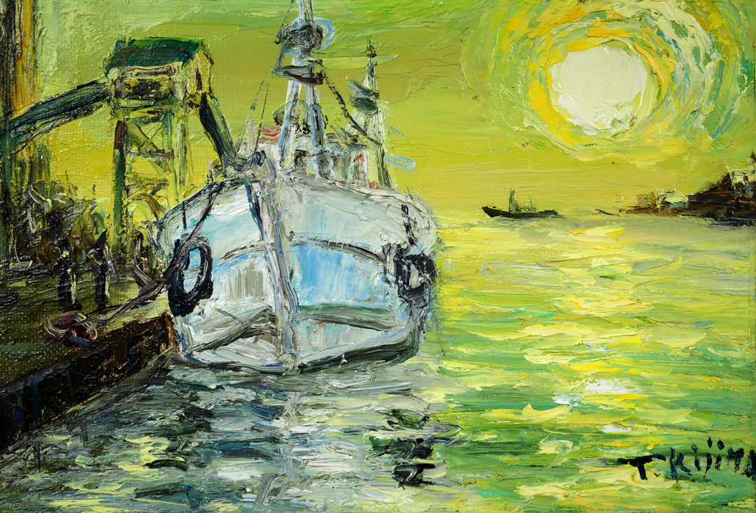 木島務「釧路港」油絵・SM – 小竹美術