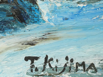 木島務「オホーツク流氷（知床連山）」油絵・F8号　サイン拡大画像